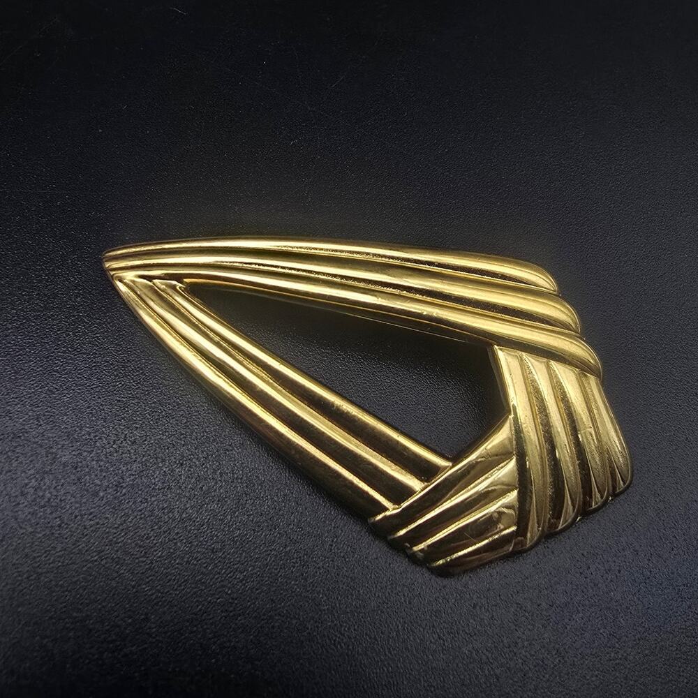 Gold Tone Modernist Geometric Brooch Vintage 1980s Costume Jewelry